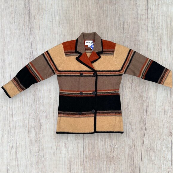 DB OHARA NWT Vintage Wool Blanket Sweater Fall Earthy Stripe Double Breasted M - Picture 9 of 9